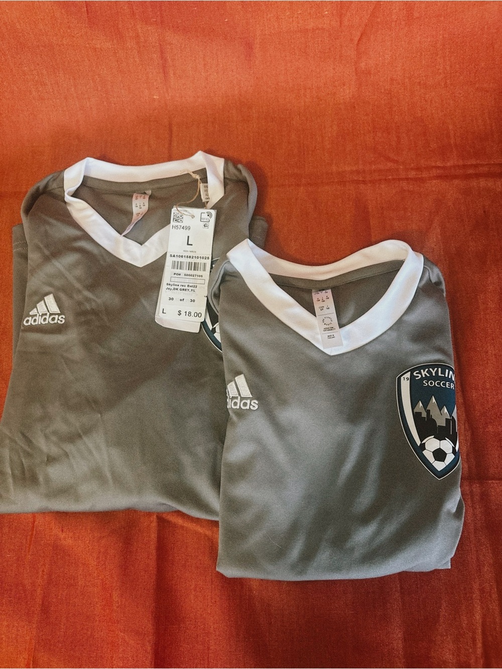 Adidas Aeroready Kids Skyline Soccer Gray/White Jerseys: S and L